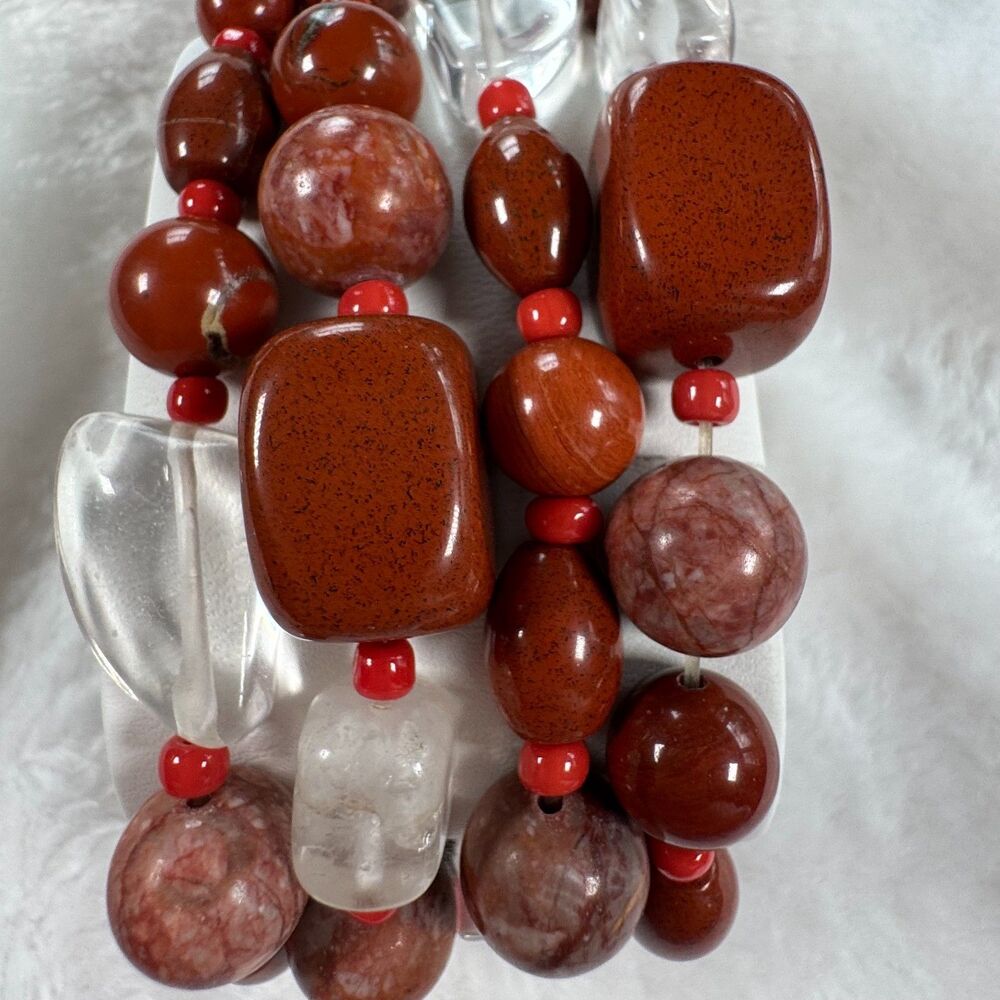Chunky Boho Beaded Bracelet Watch Colleen Lopez Crystal Bezel Red Jasper Quartz - Picture 9 of 15